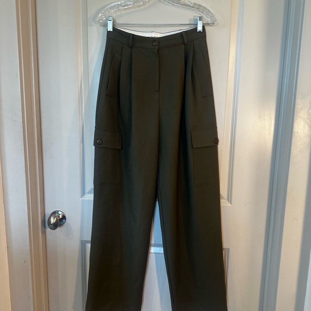 The Frankie Shop Maesa Olive Pleated Hi- Rise Cargo Trousers, Small - Picture 13 of 13
